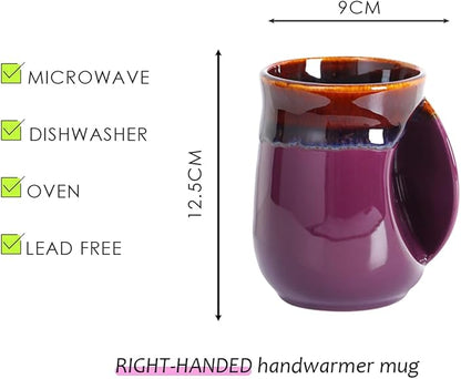 Selamica Porcelain 18oz Novelty Right-handed Handwarmer Mug, for family friends and couple - Purple