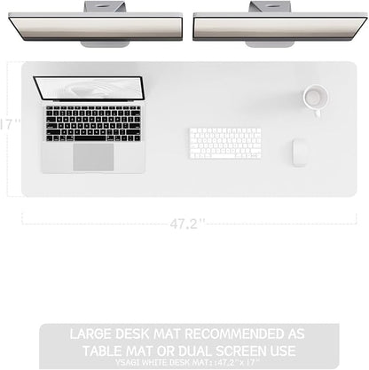 YSAGi Non-Slip Leather Desk Pad Long Size, Waterproof Laptop Computer Desk Keyboard Mat, Table Protector Blotter Mat, Large Mouse Pad for Office/Work/Home/Decor(White, 47" x 17")