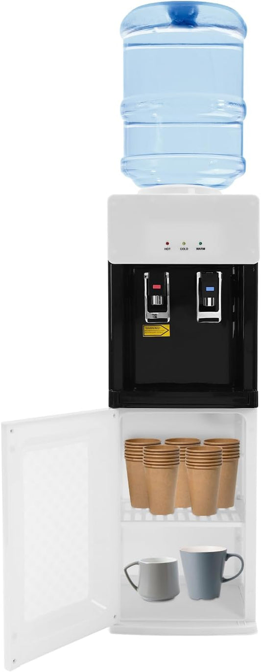 Top Loading Water Cooler, Hot & Cold Water Dispenser for 5 Gallon Bottles, Child Safety Lock, Water Coolers for Homes, Kitchens, Offices, Dorms (White Black)