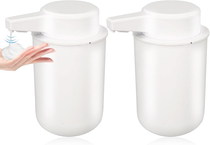 2 Pack Automatic Foaming Soap Dispenser, 10.5oz Touchless Electric Hand Soap Dispenser, Rechargeable Foam Pump for Bathroom Countertop, Kids & Family Use (White)