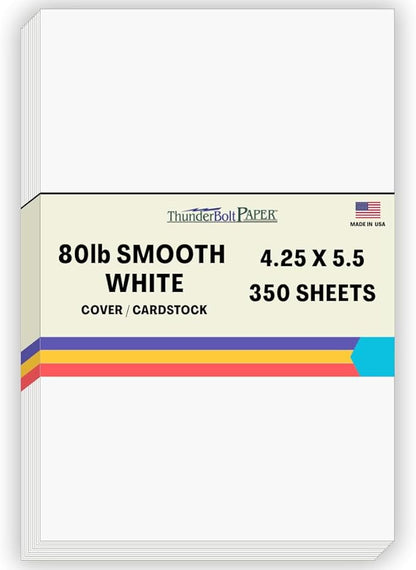 350 Bright White Smooth 80# Card Paper Sheets -4.25" X 5.5" (4.25X5.5 Inches) Quarter Letter Size - 80 lb/Pound Cover Weight - Quality Paper for Consistency in Print as a Result of The Smooth Finish