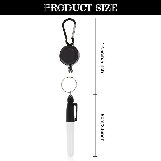 32 Pcs Mini Permanent Markers with Cap Clips Retractable Pen Reel Golf Ball Marker Pen Dry Erase Markers with Triangle Hook Golf Keychain Clips for Badge Black Ink Pens for Office School,Fine Point