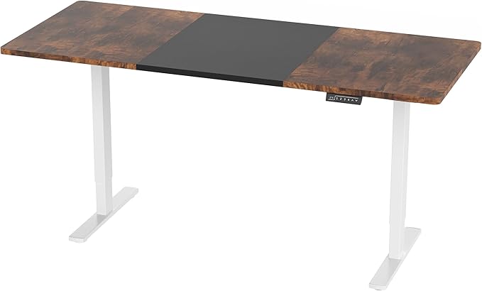 VIVO Electric 71 x 30 in Rustic Standing Desk, Memory Height Adjustment, 1B Series, Black and Vintage Brown Top, White Frame, DESK-KIT-1W7BN