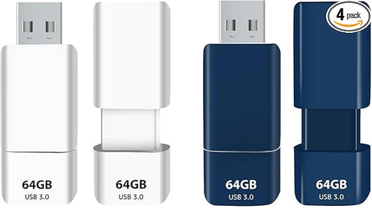 GIGASTONE 64GB Flash Drive (4 Pack) Z60NB USB 3.2 Gen 1, Ultra Fast, Retractable Capless Slider Design, Data Storage, Backup for PC/Mac/TV/Car Audio, USB 2.0/3.0/3.1 Compatible (Random Color)