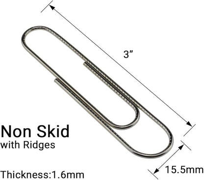 HAHIYO Paperclips Nonskid Extra Large Sturdy 3” Length Paper Clips with Ridges Non Skid Heavy Duty Tight Grip Thick Rust Proof Reusable Metal Bright Silver for Home Office School 40 Pack