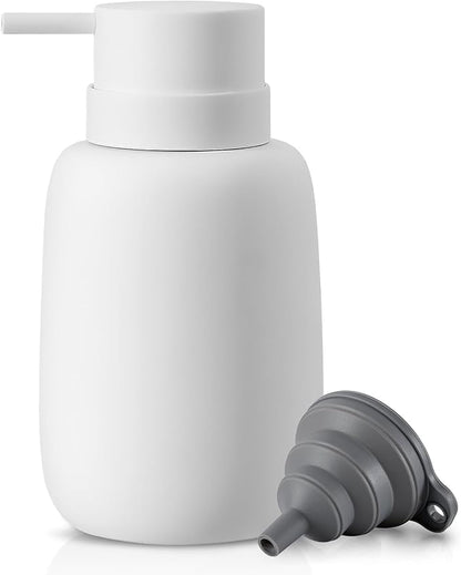 Ceramic Hand Soap Dispenser for Bathroom,16OZ Matte Dish Soap Dispenser for Kitchen Sink,Refillable Liquid Lotion Dispenser with Easy-to-Press Pump Rubber Paint (White)