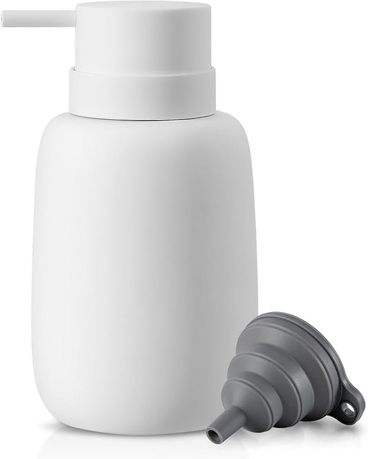 Ceramic Hand Soap Dispenser for Bathroom,16OZ Matte Dish Soap Dispenser for Kitchen Sink,Refillable Liquid Lotion Dispenser with Easy-to-Press Pump Rubber Paint (White)