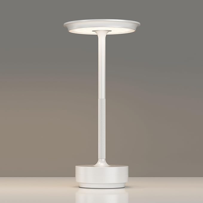 Rechargeable Table Lamps Cordless, Portable 5000mAh Outdoor Table Light, 3 Color Stepless Dimming LED Table Lamp with Memory Function, for Home/Dinner/Patio/Restaurant.(White)