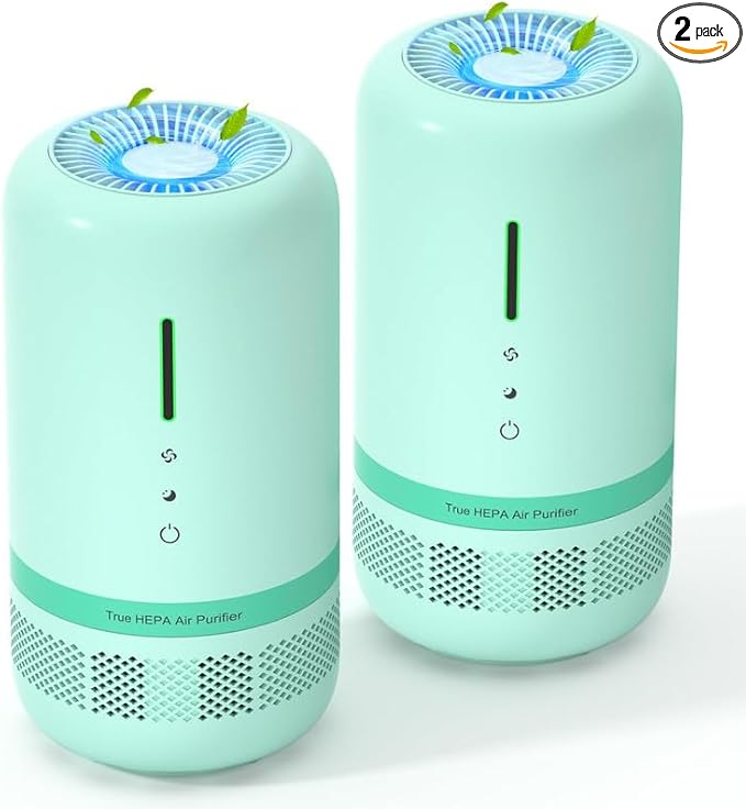 Air Purifiers for Home,HEPA Small Air Purifier for Room up to 960ft²,Air Purifiers for Home Pets,Odor,Dust,Quiet Air Cleaner for Office,Living Room,Bedroom,Green 2 Pack