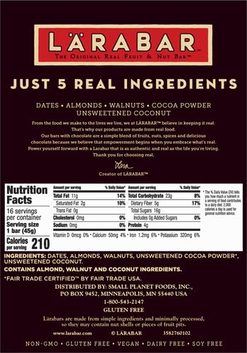 Larabar Cocoa Coconut Chew, Gluten Free Vegan Fruit & Nut Bars, 16 ct