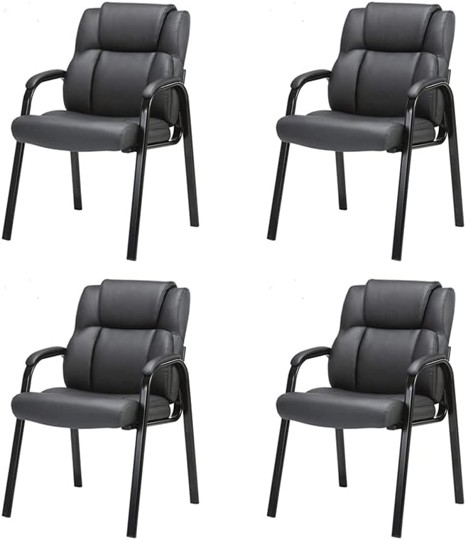 CLATINA Black Guest Chair with Arms, Office Reception Chairs for Conference and Waiting Room, Ergonomic Leather Visitor Desk Chair No Wheels Side Office Home Chairs, 4PK