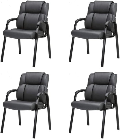 CLATINA Black Guest Chair with Arms, Office Reception Chairs for Conference and Waiting Room, Ergonomic Leather Visitor Desk Chair No Wheels Side Office Home Chairs, 4PK