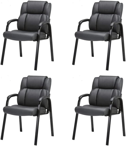 CLATINA Black Guest Chair with Arms, Office Reception Chairs for Conference and Waiting Room, Ergonomic Leather Visitor Desk Chair No Wheels Side Office Home Chairs, 4PK