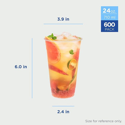 Karat [600 ct] 24oz Plastic Cups, Clear Disposable Cold Cup for Iced Coffee, Smoothies, and More, 98mm (C-KC24)