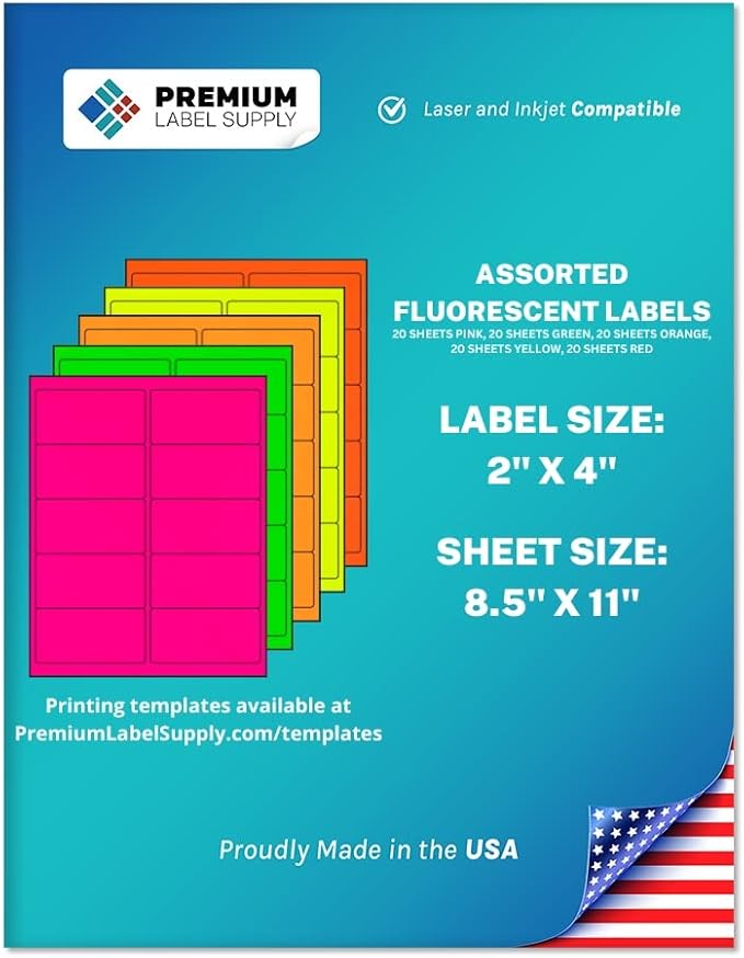 Neon Fluorescent Color Labels 2×4" – 1,000 Bright Stickers for Filing, Organizing & Color-Coding