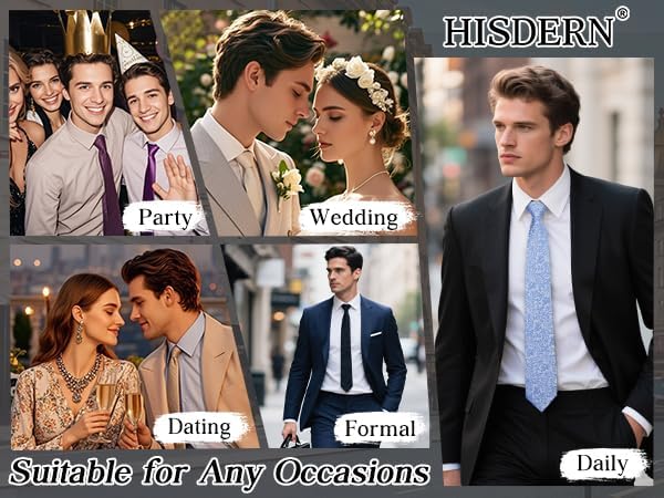 HISDERN Men Floral Ties Woven Classic 3.4" Necktie Set Formal Tie Pocket Square for Wedding with Handkerchief Gift Box