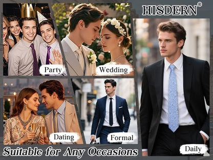 HISDERN Men Floral Ties Woven Classic 3.4" Necktie Set Formal Tie Pocket Square for Wedding with Handkerchief Gift Box