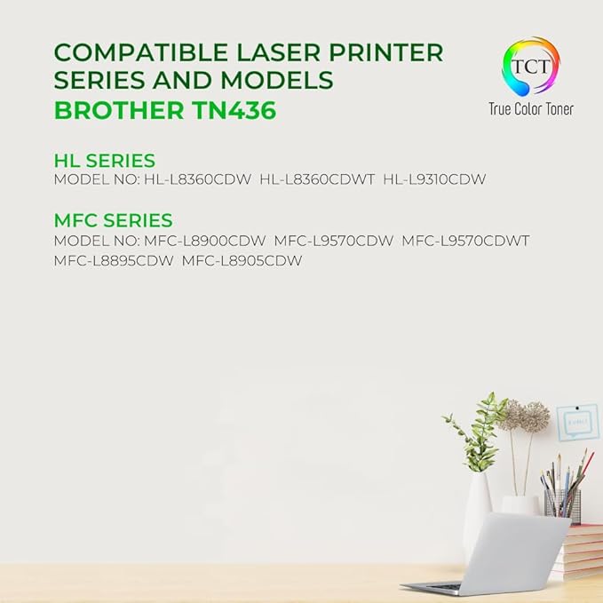 TCT TN436 Black Toner Cartridge 2 Pack - Premium Compatible Replacement for Brother TN-436 TN436BK Black High Yield Works With Brother HL-L8260CDW L8360CDW MFC-L8610CDW L8900CDW Printers (6,500 Pages)