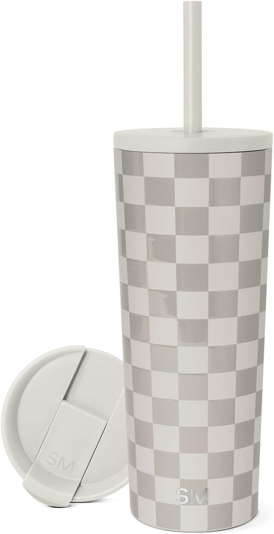 Simple Modern Insulated Tumbler with Lid and Straw | Iced Coffee Cup Reusable Stainless Steel Water Bottle Travel Mug | Gifts for Women Men Her Him | Classic Collection | 24oz | Checkmate