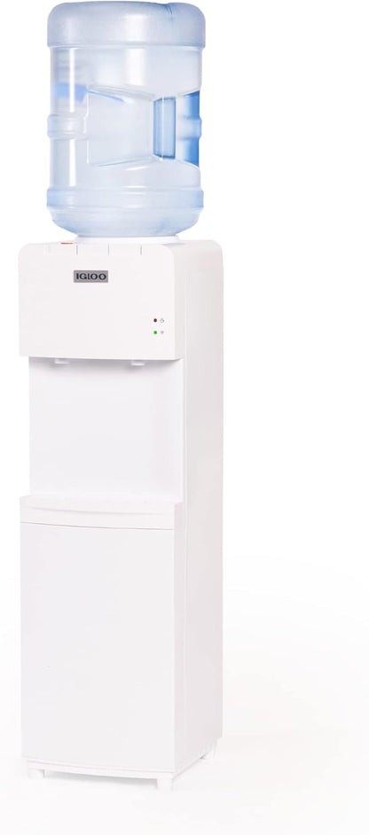 Igloo Top Loading Water Cooler for Hot & Cold Dispenser – White, Holds 3 & 5 Gallon Jugs, Child Safety Lock – for Homes, Kitchens, Offices, Dorms