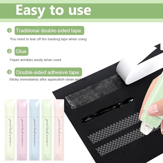 Scrapbooking Double Sided Tape Roller, 5-Pack Craft Adhesive Glue Runner - Multipurpose Journaling Supplies for Scrapbooking, Gift Wrapping, Photo Mounting, School Office & Crafts