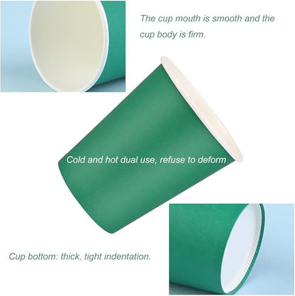 Paper Cups 8 oz 110 Pack, Disposable Paper Coffee Cups for Hot or Cold Beverage Drinking for Party, Picnic, BBQ, Travel, and Event -Green