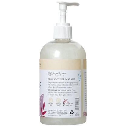Ginger Lily Farms Botanicals All-Purpose Liquid Hand Soap, 100% Vegan & Cruelty-Free, Fragrance-Free, 12 fl oz