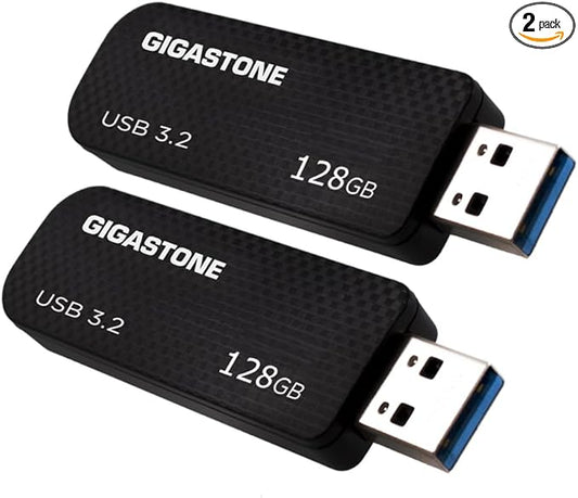 GIGASTONE 128GB Flash Drive (2 Pack) Z30 USB 3.2 Gen 1, 100MB/s Ultra Fast, Keychain Loop, Carbon Fiber Style, Push-Pull Design, Data Storage, Backup for PC/Mac/TV/Car, USB 2.0/3.0/3.1 Compatible