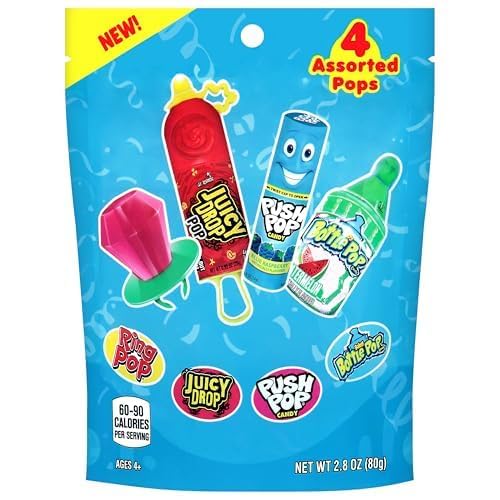 Christmas Candy Variety Pack Bag, 4 Ct Individually Wrapped Lollipops, Ring Pop, Push Pop, Baby Bottle Pop & Juicy Drop For Birthday Party Favors, Stocking Stuffers, Chirstmas Candy Bowls, Kids Gifts