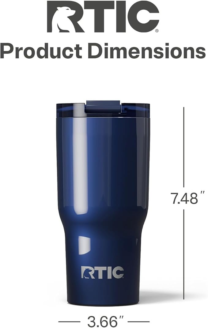 RTIC 20oz Essential Tumbler with Lid, Insulated, Stainless Steel, Metal, Double Wall Vacuum-Insulation, Ceramic Lined, Travel Cup for Iced Coffee, Tea, Hot and Cold Drink, Midnight Dust Metallic