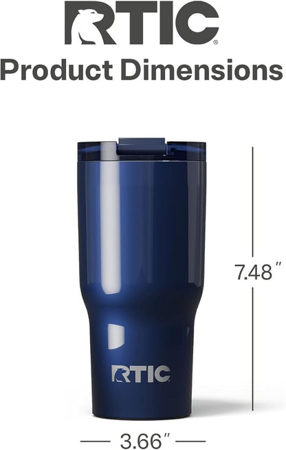 RTIC 20oz Essential Tumbler with Lid, Insulated, Stainless Steel, Metal, Double Wall Vacuum-Insulation, Ceramic Lined, Travel Cup for Iced Coffee, Tea, Hot and Cold Drink, Midnight Dust Metallic