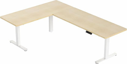 VIVO Electric Height Adjustable 83 x 60 inch Corner Stand Up Desk, 2 Light Wood Solid Table Tops, White Frame, Memory Controller, L-Shaped Workstation, 3E Series, DESK-KIT-3E8C
