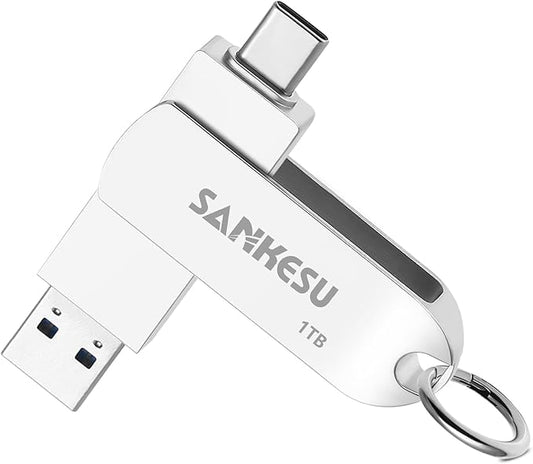 1TB USB C Flash Drive 3.1,Up to 500MB/s Read Speed, USB A and Type C OTG Thumb Drive, Dual Memory Sticks Compatible with Android Phones/PC/Laptop/Macs(Silver)