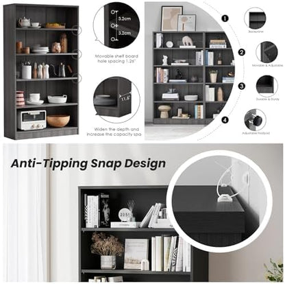 Bookshelf, Shelf Bookcase Open Modern Bookshelf, Bookcase with Freestanding Display Storage, Wooden Book Shelf for Bedroom, Living Room, Dinning Room, Office, 60 Inch
