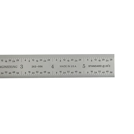 PEC Tools 6" x 150mm Machinist Metal Ruler, 1/25" Thick X 3/4" Wide, Satin Chrome Finish Tempered Stainless Steel Ruler, Measurement Markings 1/32",1/64", 0.5mm, 1mm, Made in USA