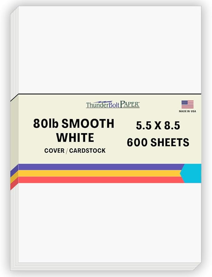 600 Bright White Smooth Card Paper Sheets -5.5" X 8.5" (5.5X8.5 Inches) Half Letter | Statement Size - 80# (80 lb/pound) Cover Weight - Quality Paper - Smooth Finish