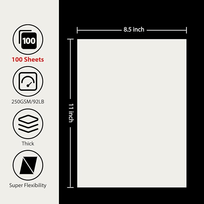 OcePor Cream Cardstock Paper 8.5x11 – 100 Sheets, 92lb/250gsm Thick Card Stock for Printing, Crafts & Invitations