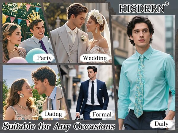 HISDERN Men Floral Ties Woven Classic 3.4" Necktie Set Formal Tie Pocket Square for Wedding with Handkerchief Gift Box