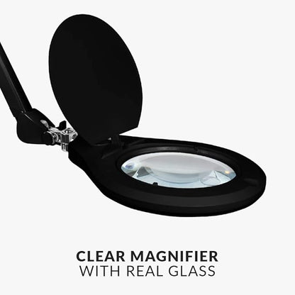 Neatfi Elite Super LED Magnifying Lamp with Clamp, 6” Glass Lens, Dual Magnification, 5D/12D, 6500K, Glare-Free, Nonpolar Dimming, Lamp for Reading, Sewing, Crafting (6 Inch Lens, Black)