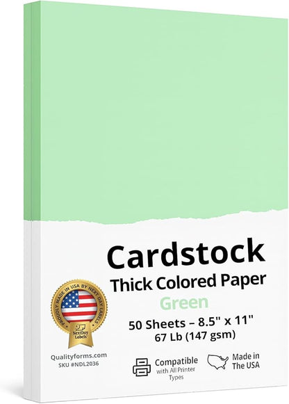 NextDayLabels Color Cardstock Paper - 50 Sheets - 8-1/2" x 11" - Pastel Green 67 lb (147 gsm) - Thick Colored Paper for Crafting, Invitations, Posters, Flyers, and DIY Projects - Made in USA