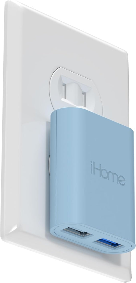 iHome 2-Port USB Wall Charger, AC Pro Multiport Plug Adapter, Phone Charging Block with Dual Ports, Flat Wall Adapter for Home & Travel