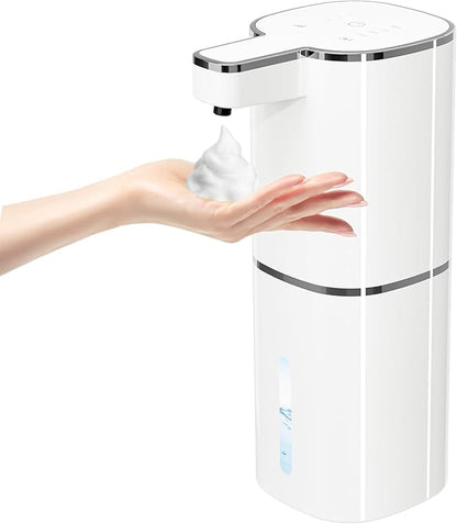 Automatic Soap Dispenser Touchless, Wall Mounted Smart Soap Dispenser, USB Rechargeable, 4 Adjustable Levels, 14.2oz / 420ml Large Capacity, for Bathroom, Kitchen, School (White, Foaming)