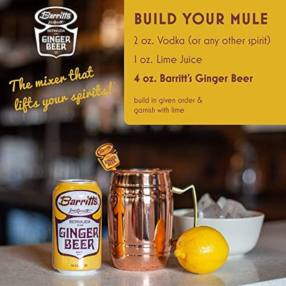 Barritt's Ginger Beer Original Ginger Beer, Non-Alcoholic Soda Cocktail Mixer, 12 fl oz Cans, 24 Pack