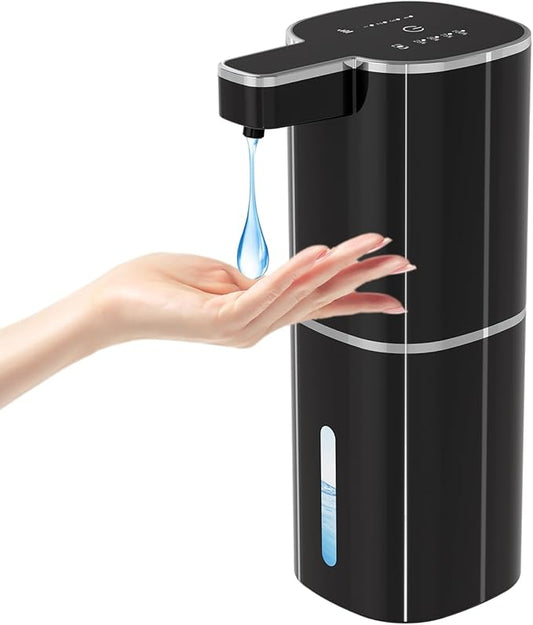 Automatic Soap Dispenser Touchless, Wall Mounted Smart Soap Dispenser, USB Rechargeable, 4 Adjustable Levels, 14.2oz / 420ml Large Capacity, for Bathroom, Kitchen, School (Black, Liquid)