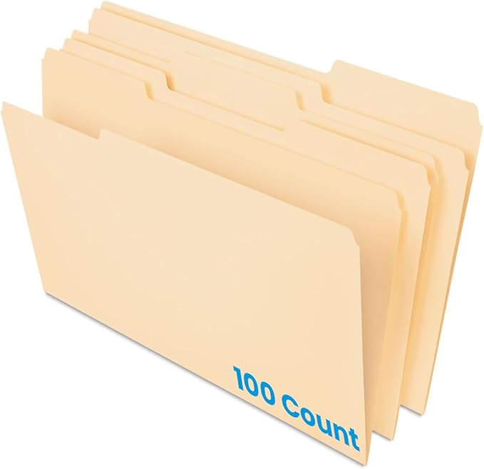 Pendaflex Manila Legal Size File Folders - 1/3-Cut Tabs in Left, Center, Right Positions for Easy Labeling - Manila Folders Ideal for Office, Home Office & Filing Cabinets, 100 Folders (Pack of 1)