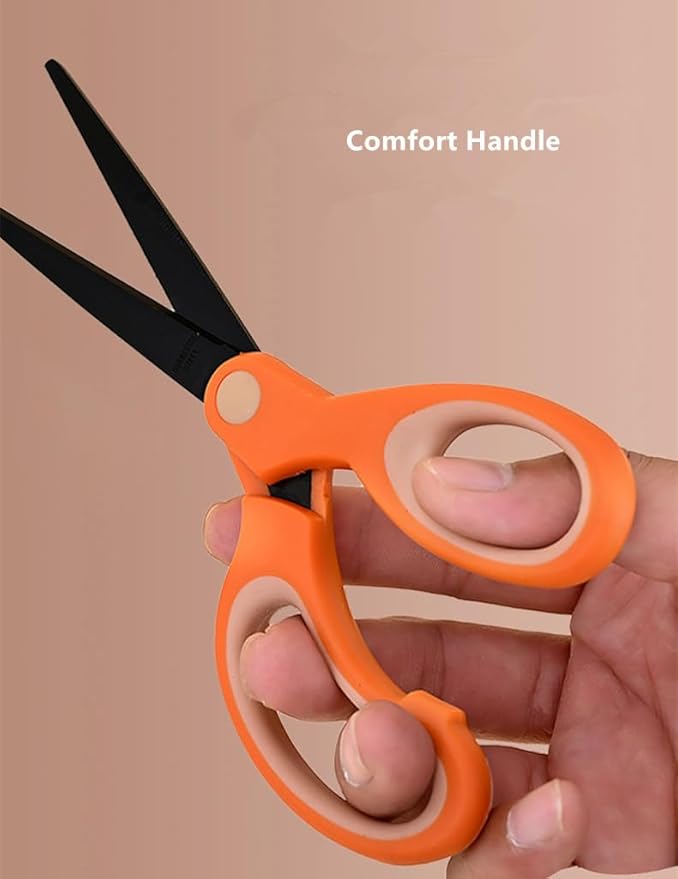 Non Stick All Purpose Titanium Coating Craft Scissors with Soft Grip, Blunt Tip Fabric Shears Kids Scissors for Office Home School, Left & Right Handed (1 Pack, Dark Blue)