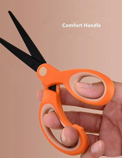 Non Stick All Purpose Titanium Coating Craft Scissors with Soft Grip, Blunt Tip Fabric Shears Kids Scissors for Office Home School, Left & Right Handed (1 Pack, Dark Blue)
