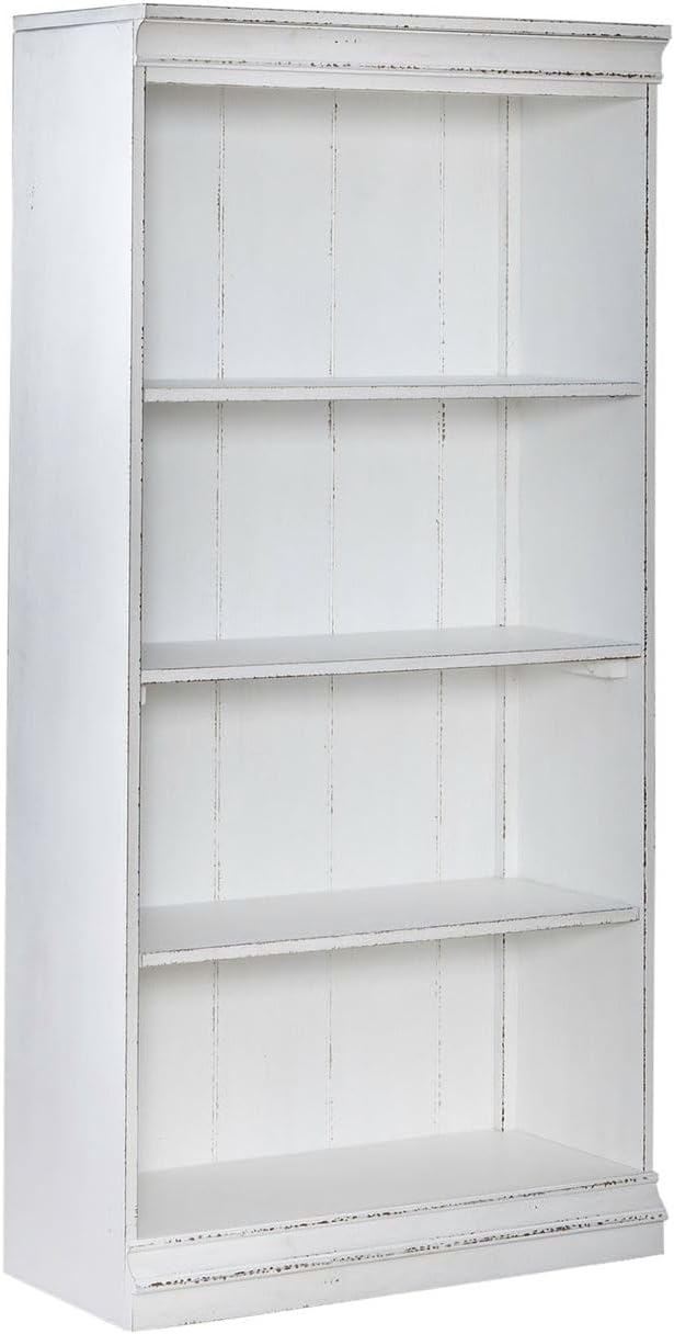 Liberty Furniture Magnolia Manor 60 Inch Bookcase for Living Room Office Storage - Antique White & Weathered Bark