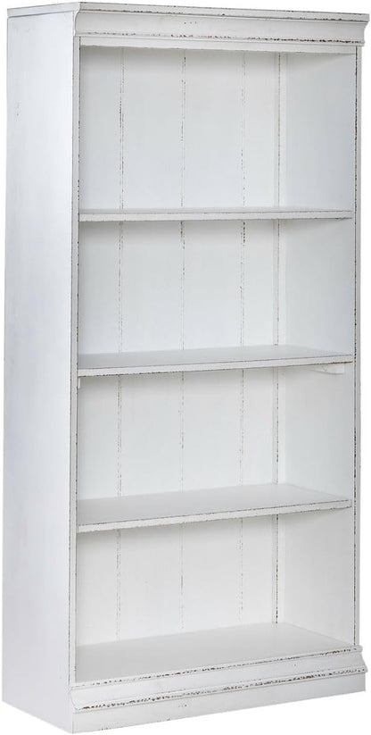 Liberty Furniture Magnolia Manor Stepped Bookcase Wall for Living Room Home Office Storage - Antique White & Weathered Bark
