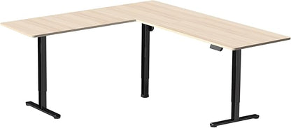 VIVO Electric Corner 84 x 63 inch L-Shaped Standing Desk, Memory Height Adjustment, Light Wood Top Black Frame, DESK-E3CTBC-84